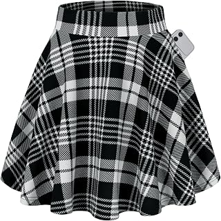 DJT Women's Flared Mini Skater Skirt with Pockets, High Waist A-Line