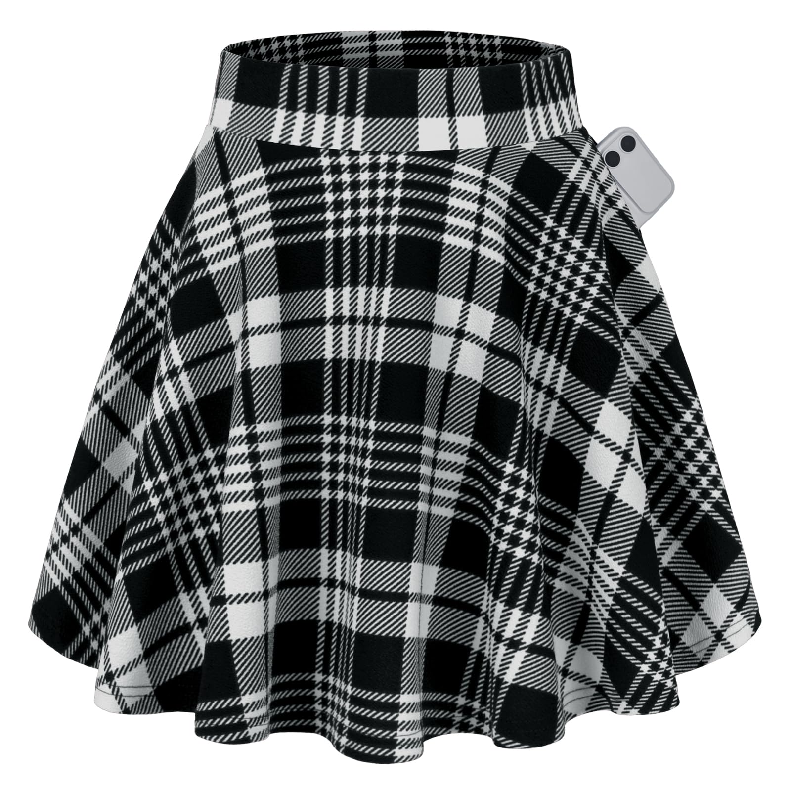 DJT Women's Flared Mini Skater Skirt with Pockets, High Waist A-Line