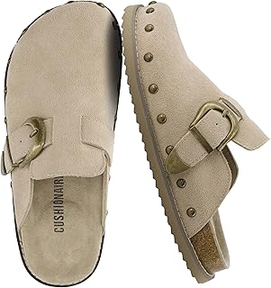 CUSHIONAIRE Bronco Slip On Mule Womens Shoes – Genuine Suede Leather Clogs with Adjustable Buckle and Studded Detailing, Stylish Fall Shoes for Women