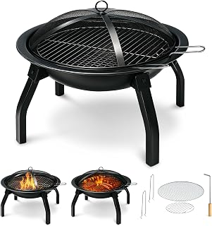 Keplin - Portable Folding Fire Pit with Lid & Carry Bag - Durable Stainless Steel 304 Firepit with BBQ Grill, Food Safe & Dishwasher Safe, for Garden, Camping, Patio & BBQs - 55x55x28cm Unfolded