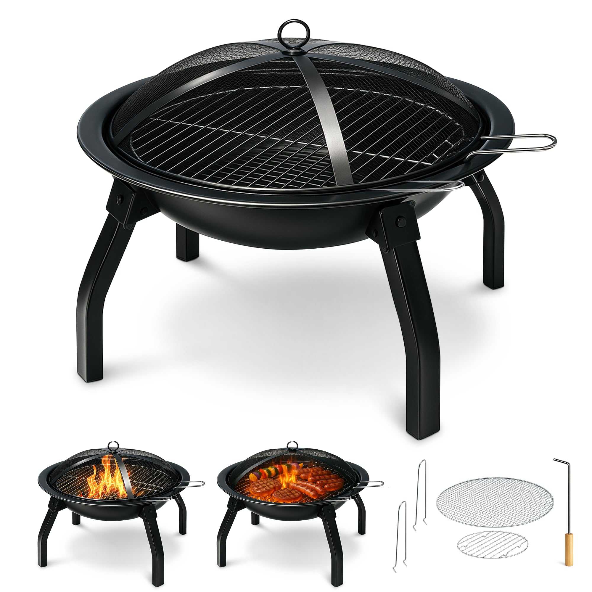 Keplin - Portable Folding Fire Pit with Lid & Carry Bag - Durable Stainless Stee