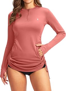 Soothfeel レディース 長袖 UV 日焼け防止 ラッシュガード シャツ UPF 50+ スイムシャツ スイムスーツ トップス 女性用 ジップポケット付き