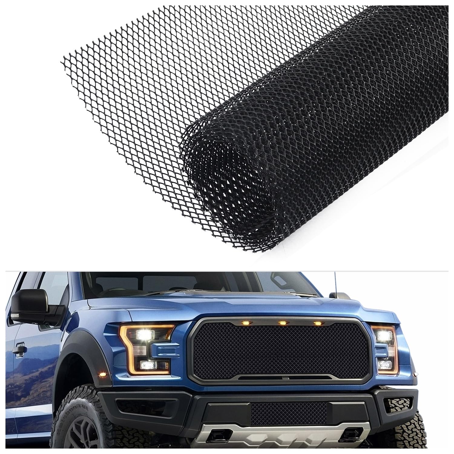 40x13 Inch Car Grill Mesh with 4x8mm Rhombic Hole,Black Metal Mesh Screen Car Ac