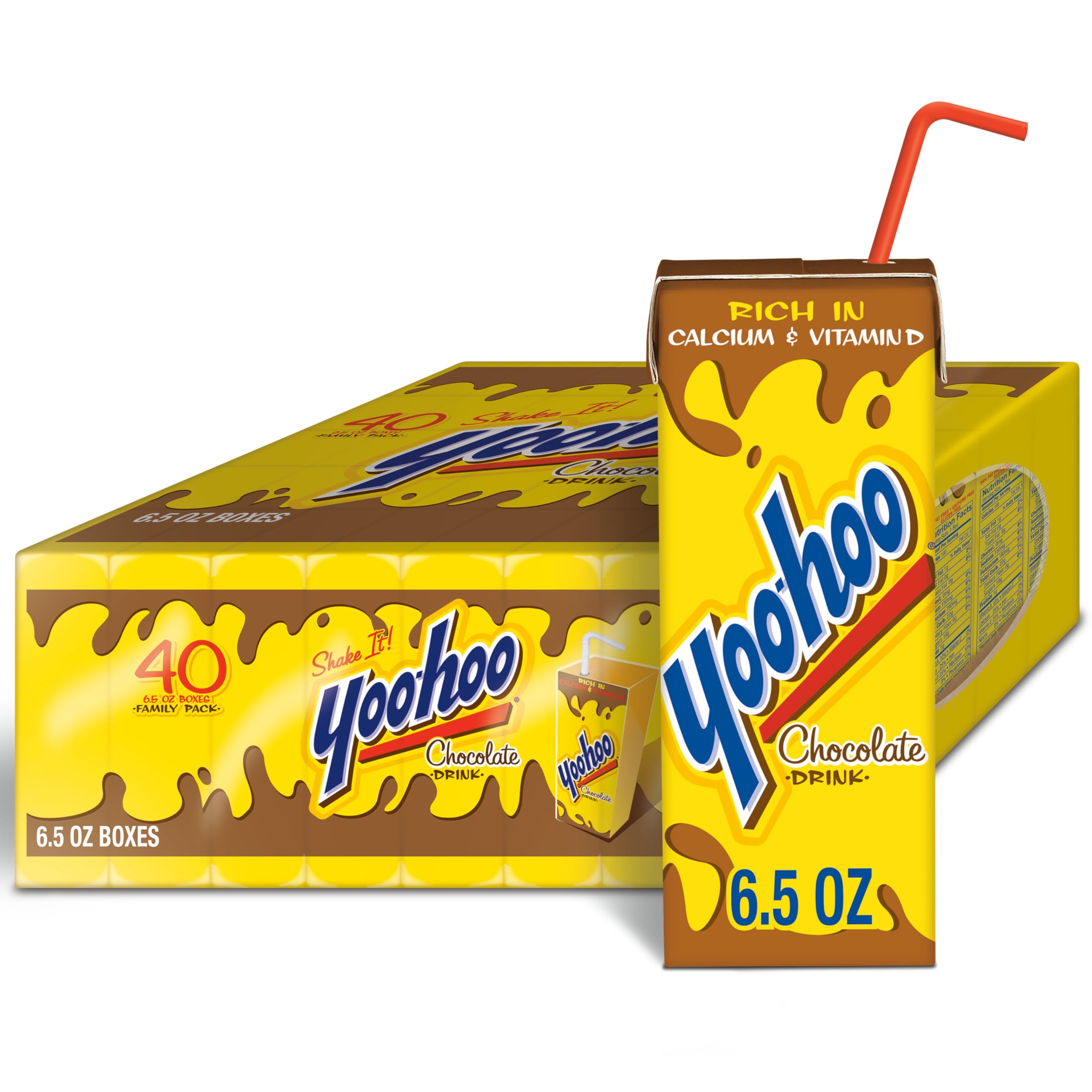 Yoo-hoo Chocolate Flavored Drink, 6.5 fl oz Boxes 40 Pack, Ready to Caffeine-Fre