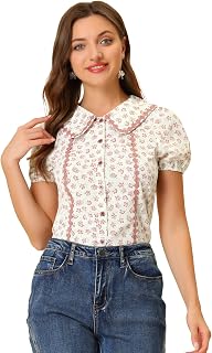 Women's 1950s Peter Pan Collar Floral Blouse