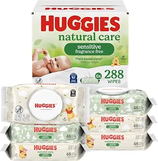 Huggies Natural Care Sensitive Baby Wipes, Unscented, 6 Packs, 288 Wipes | Fragrance Free, Gentle Clean, Hypoallergenic, Dermatologist Tested, No Harsh Irritants, 1-Handed Dispensing