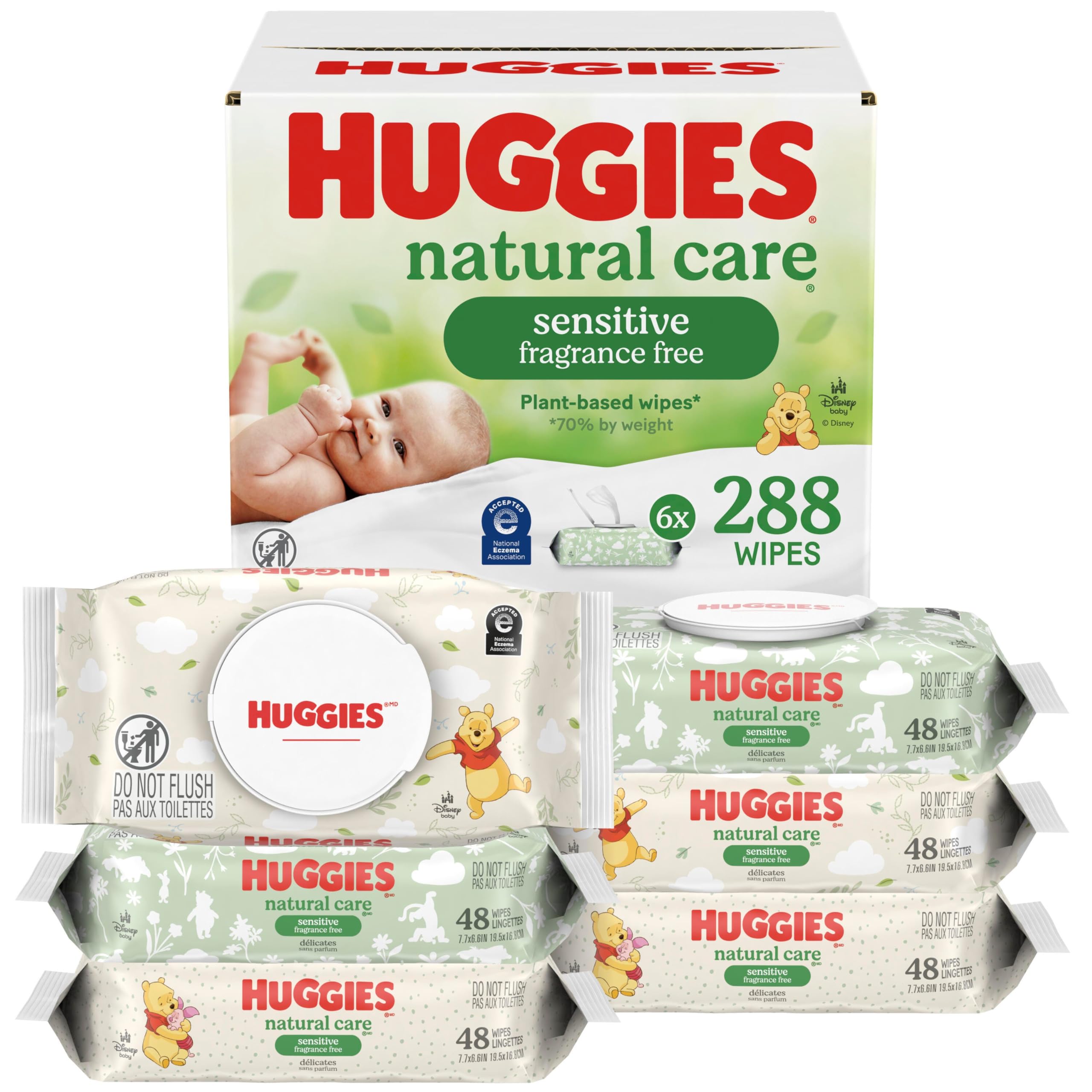 Huggies Natural Care Sensitive Baby Wipes, Unscented, 6 Packs, 288 Wipes | Fragr