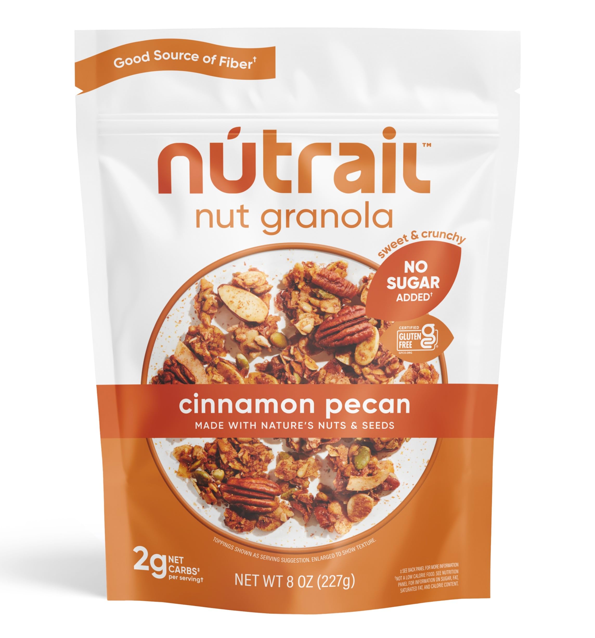 NuTrail Nut Granola Cereal, Cinnamon Pecan, No Sugar Added, Gluten Free, Grain F