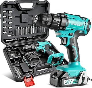 COMOWARE 20V Cordless Drill & Bits Set w/Charger, Battery and Storage Case | with LED Light, 3/8" Keyless Chuck, 2 Variable Speed, 266 In-lb Torque, 25+1 Position and 34pcs Power/Driver Bits