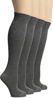 Hugh Ugoli Women Bamboo Knee High Socks | Comfort Seam Long Dress Socks, Uniform Socks for Girls, Soft & Lightweight Boot Socks, Breathable and Comfortable | Shoe Size 3-6/6-9 [4 Pairs]
