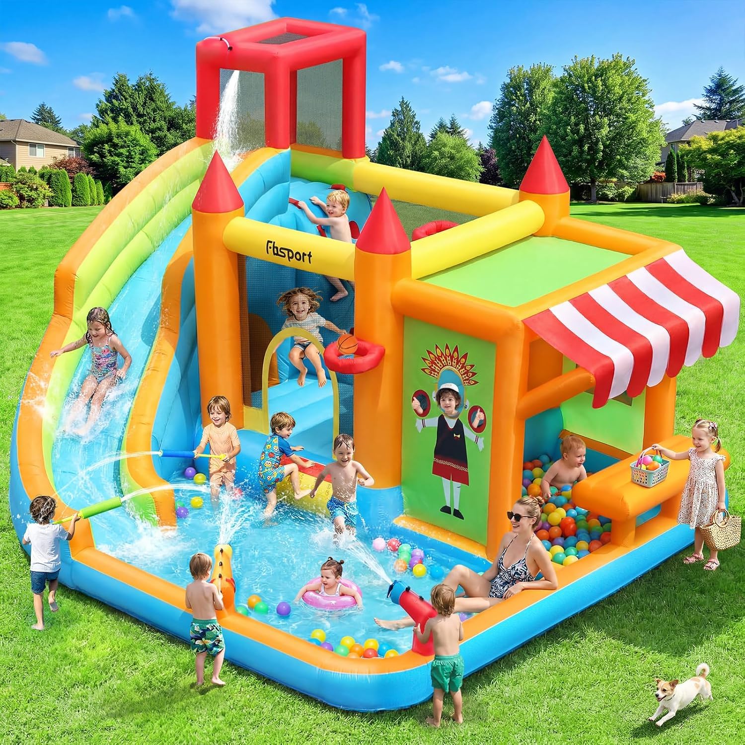 FBSPORT Inflatable Bounce House Water Slide,10 in 1 Kids Bouncy Castle | with To