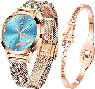 OLEVS Watches for Women and Bracelet Set Slim Casual Dress Ladies Wrist Watch Rose Gold