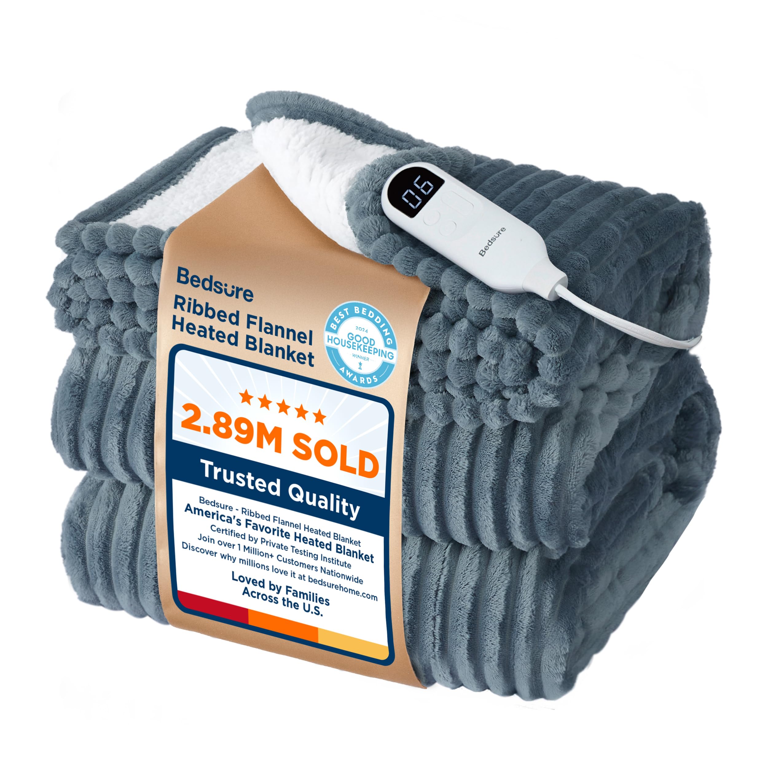 Bedsure GentleSoft Heated Blanket Throw - Soft Ribbed Flannel Electric Blanket, 