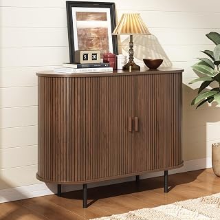 ONBRILL 40" Sideboard Buffet Cabinet, Sliding Door/Adjustable Shelf, Walnut | Buffet Sideboard Storage Cabinet Mid-Century Modern Accent Coffee Bar Cabinet Console Table for Kitchen/Entryway/Dining Room