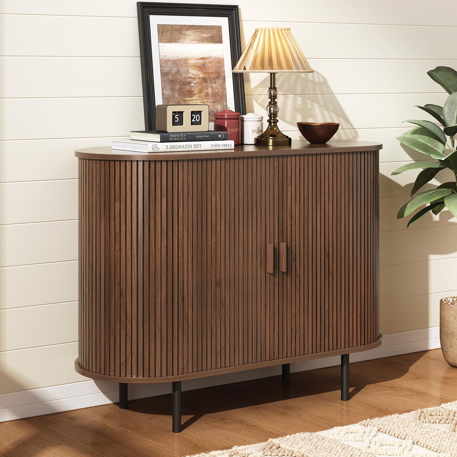 ONBRILL 40" Sideboard Buffet Cabinet, Sliding Door/Adjustable Shelf, Walnut | Bu