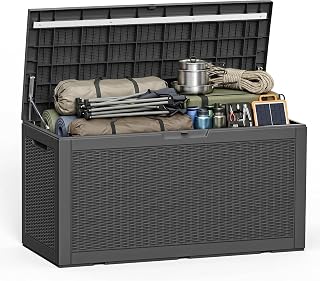 GYMHILL 190 Gallon Outdoor Storage Box Waterproof Lockable Deck Box, Black | Resin Outside Storage Bench, for Patio Furniture Cushion Pool Float Porch Garden Tool, UV Resistant, Easy Assembly