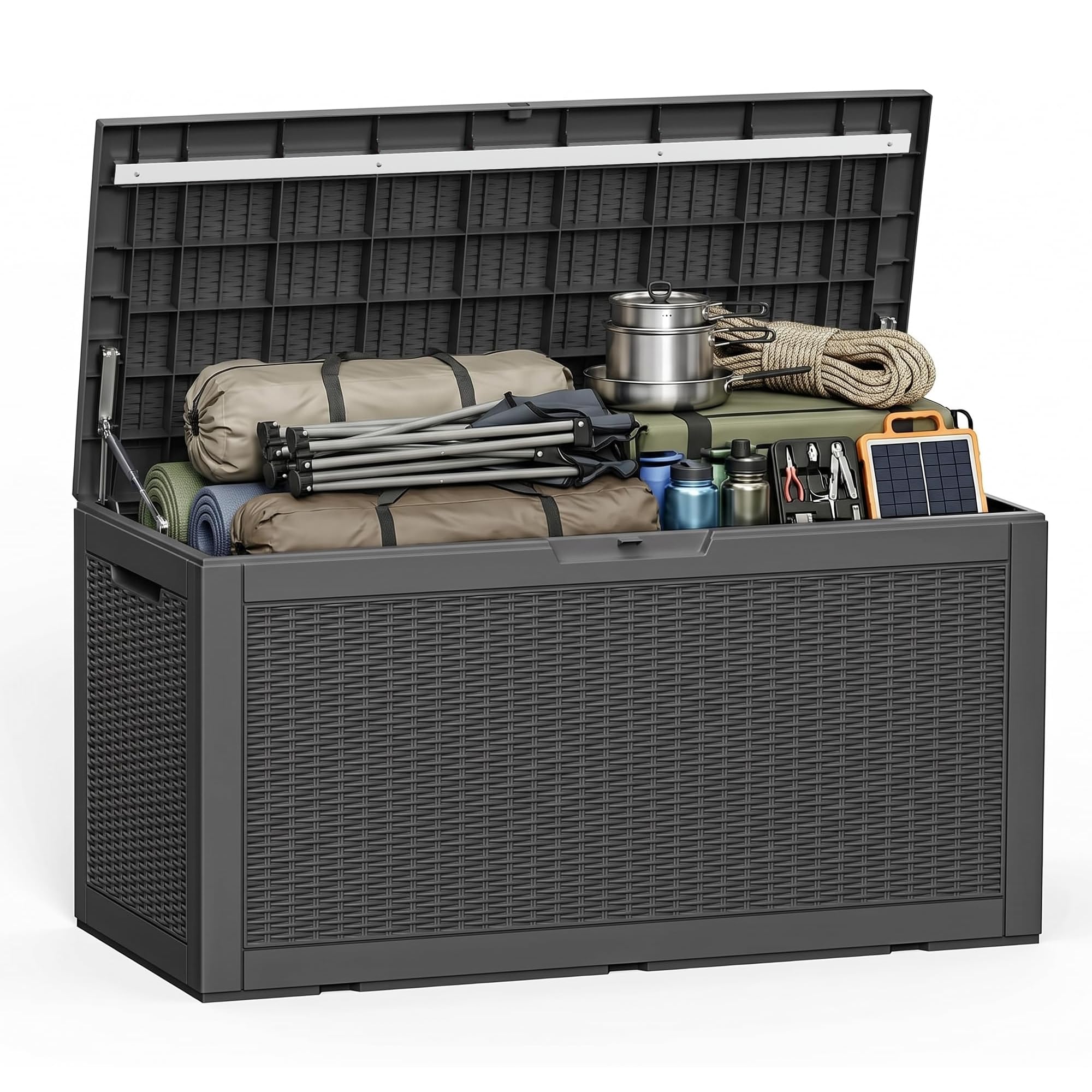 GYMHILL 190 Gallon Outdoor Storage Box Waterproof Lockable Deck Box, Black | Res