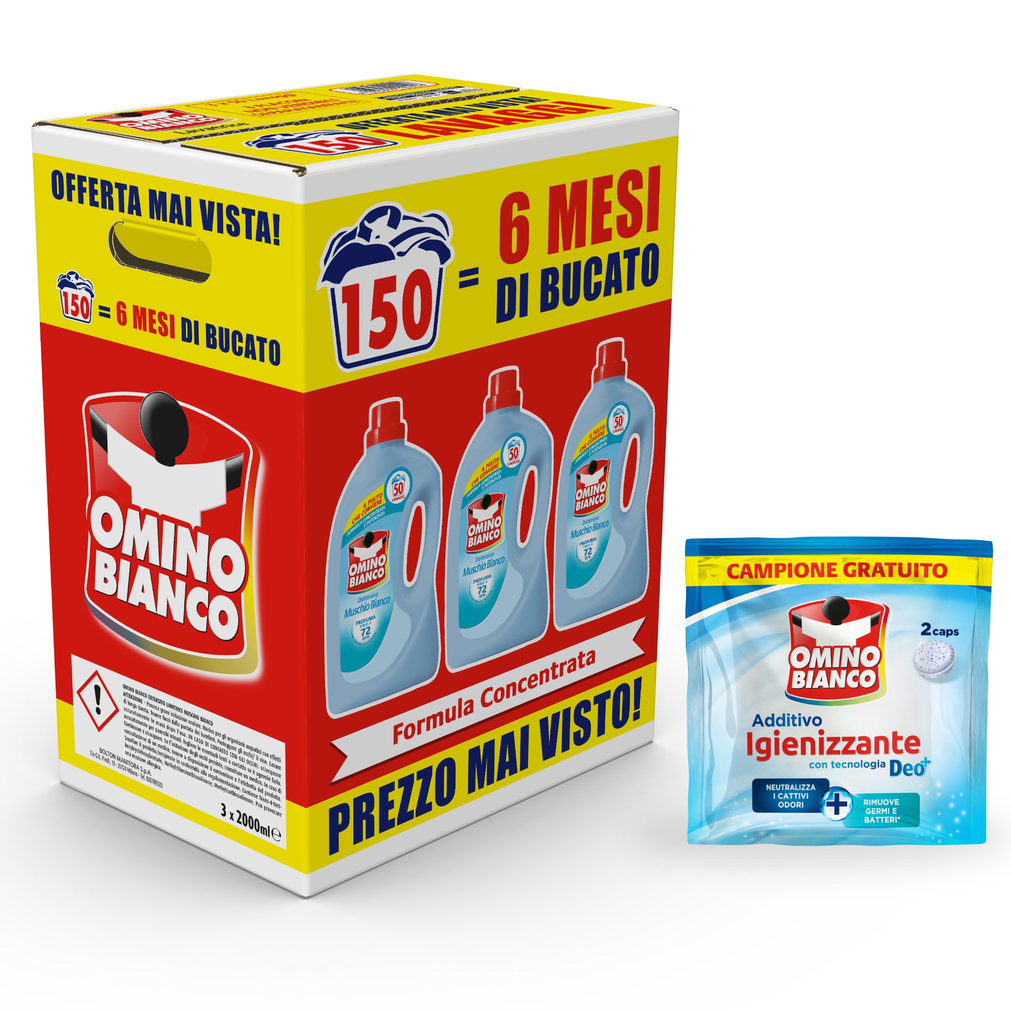 Omino Bianco White Musk Washing Machine Detergent, 2000 ml x 3 + Free Gift | Dee