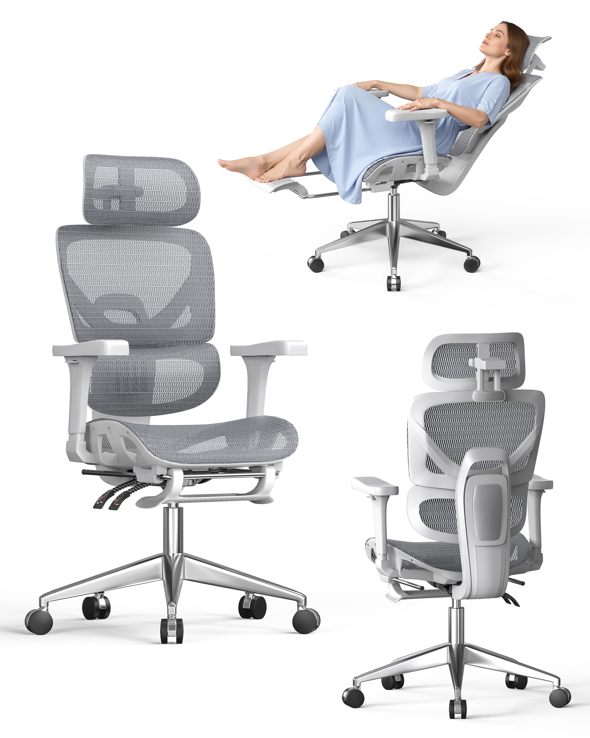 naspaluro Ergonomic Office Chair, Desk Chair Armrests 3D Headrest, High Mesh Bac