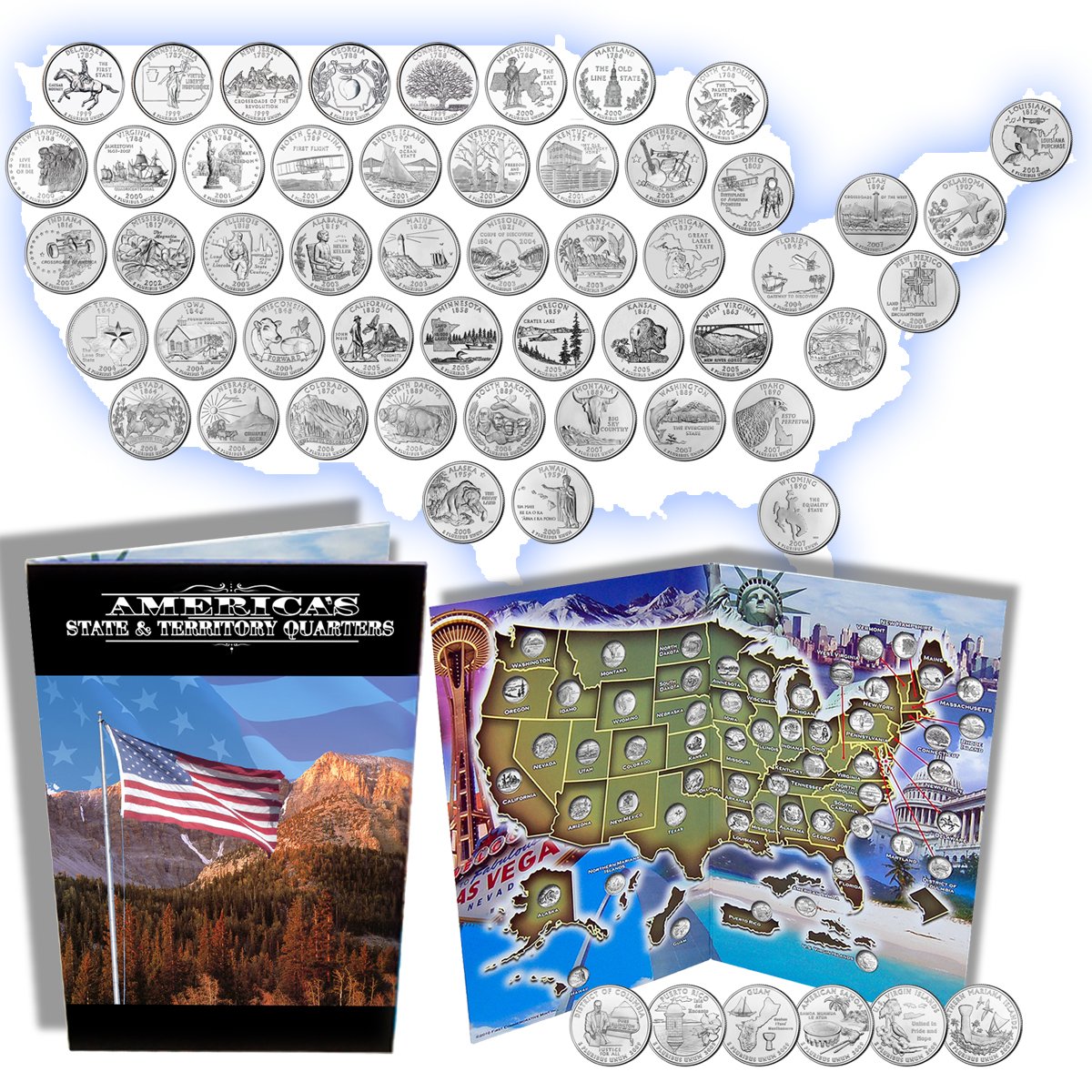 Complete 50 Uncirculated State (99-08) Quarter Collection Set + 6 Territory Quar