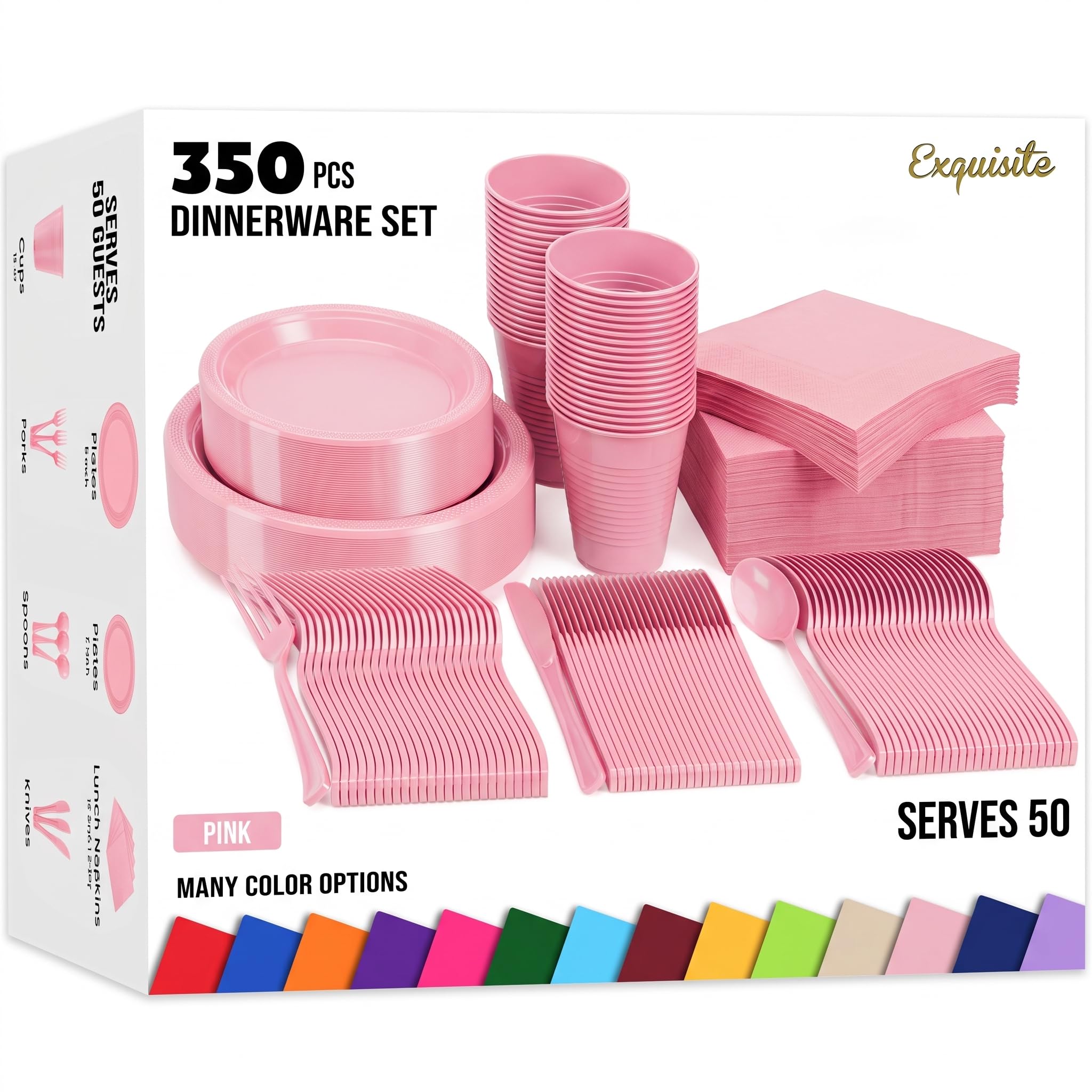 Exquisite 350 Pcs Pink Plates and Napkins Party Supplies Plate Sets | Sturdy Pla