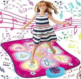 SUNLIN Dance Mat for Girls Ages 3-8, Interactive Dancing Game Pad, Pink | Dance Mixer Rhythm Step Playmat with LED Lights, Adjustable Volume, Built-in Music, Birthday Gift for Girls 3 4 5 6 Years Old