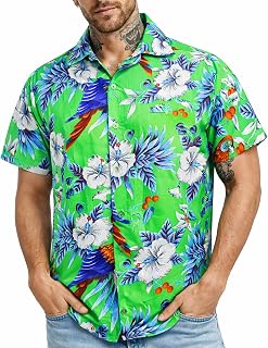 King Kameha Camicia Hawaiana Uomo a Maniche Corte con Stampa Pappagallo e Ciliegia