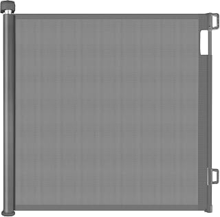 GREENSAPPIRE Retractable Stair Gate for Baby and Dog 140cm x 86cm Grey | Tall Retractable Mesh Child Safety Gate with One-Handed Lock and No Bottom Rail, Ideal for Stairs, Doorways, Hallways and Pet
