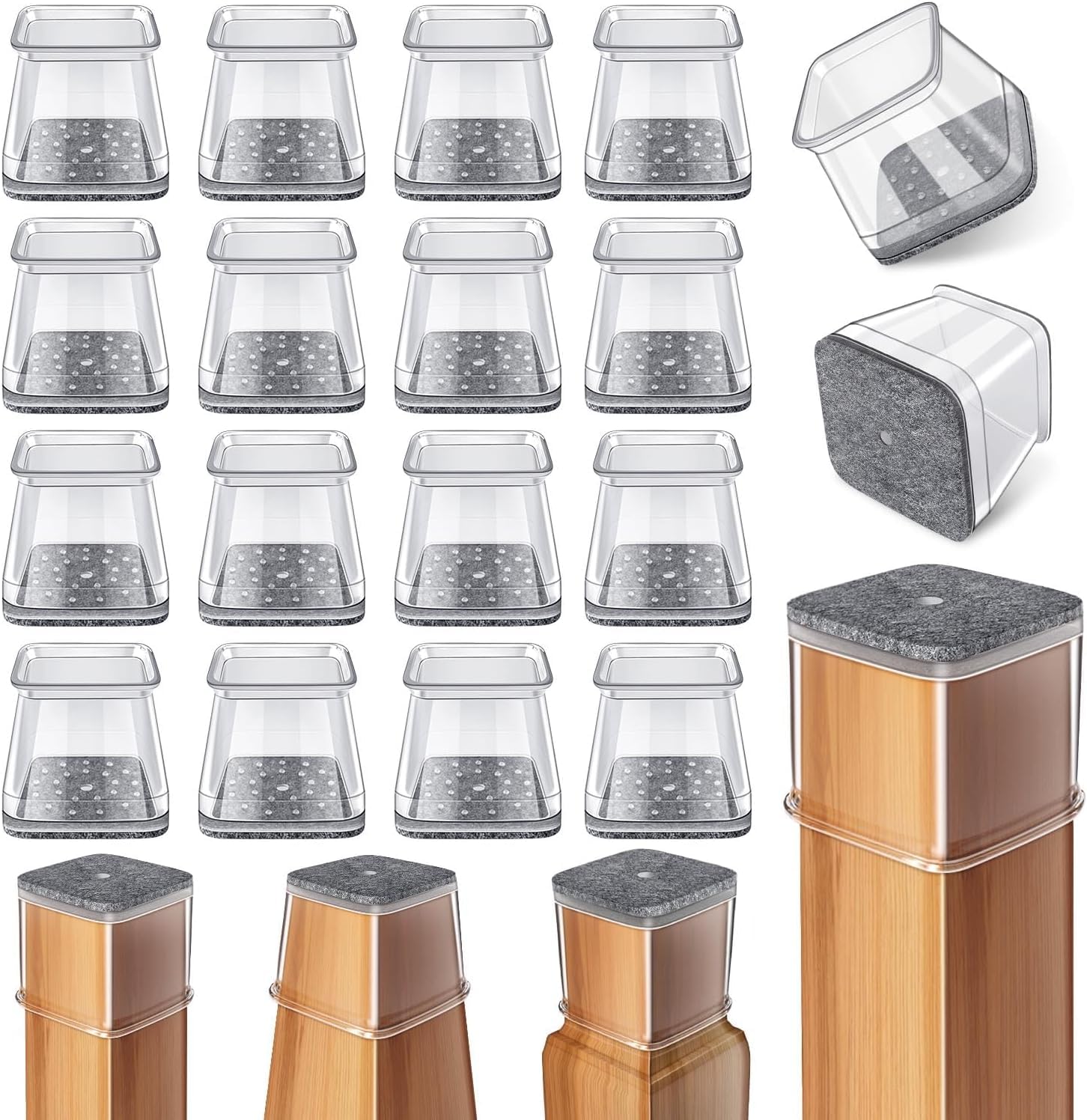 Ansible 24 Pcs Chair Leg Floor Protectors Square | Silicone Felt Furniture Leg P