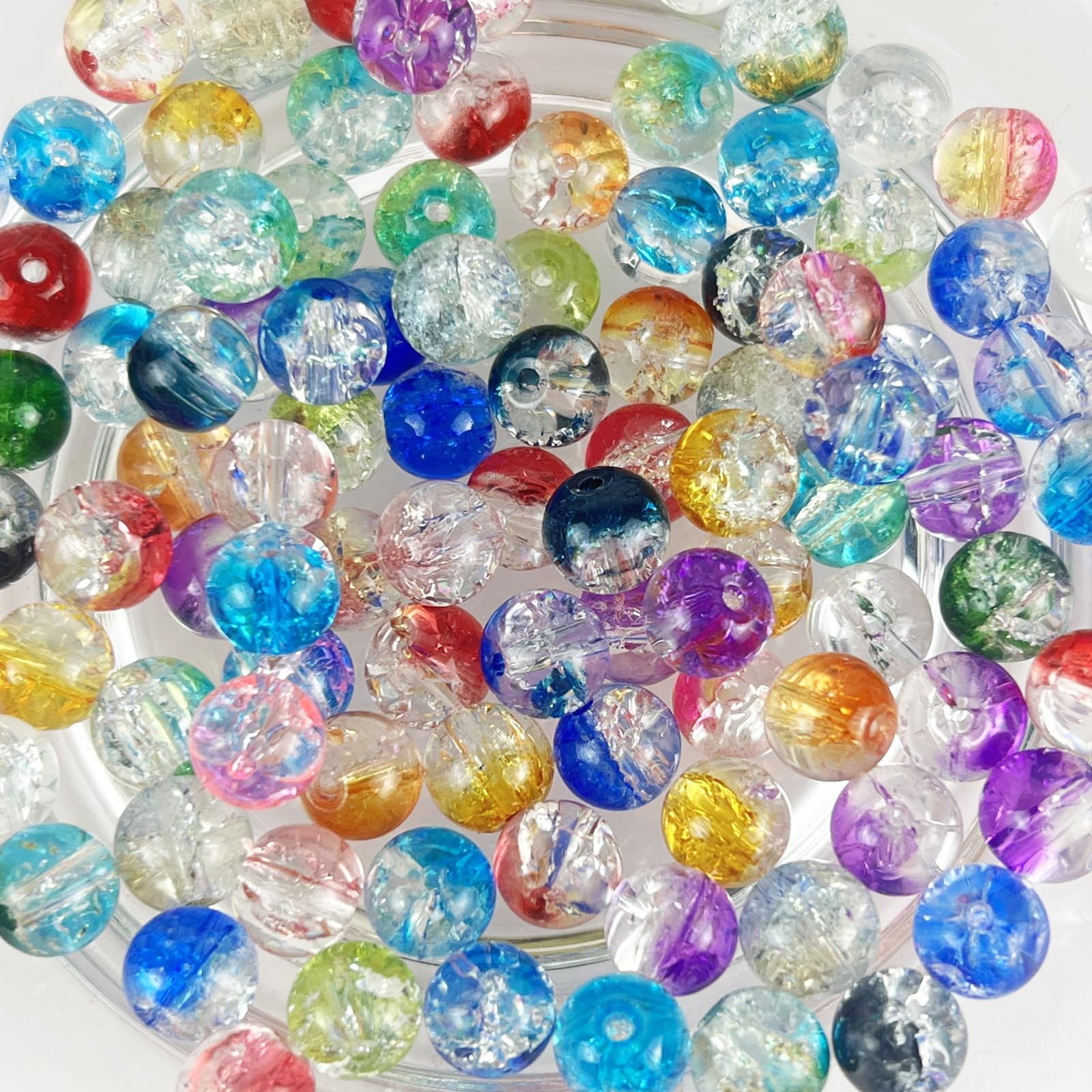 100pcs 8mm Crackle Glass Graduated Beads Mixed Assorted Colors Bulk Supplies for