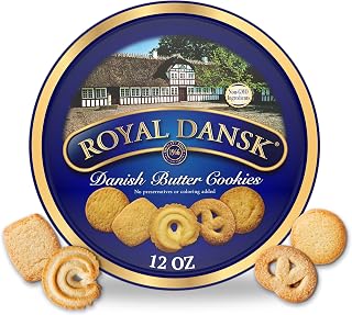 Royal Dansk Butter Cookies, Assorted Snacks Made with Real Butter, 12 Oz | Perfect for coffee or tea, assorted Danish butter cookies made with real butter, in a cookie tin for sharing and hosting