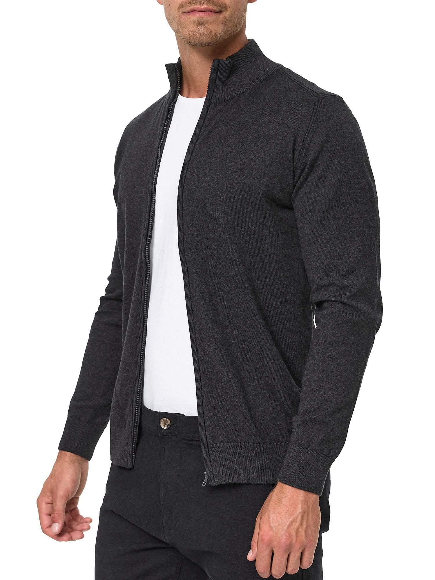 Indicode Men Lau Cardigan with Turtleneck made of 80% cotton