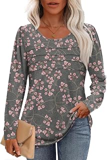 Anydoll Womens Long Sleeve Tops Fall Fashion Causal Blouse Dressy Shirts Trendy Pleated Tunic for Legging