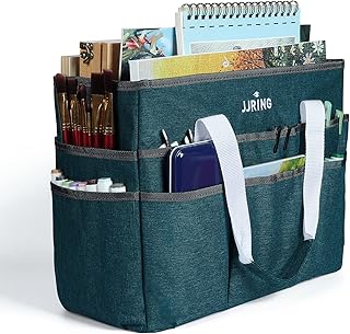 JJRING Craft Organizer Tote Bag Large Art Storage Caddy Bluish Green | With Multiple Pockets For Sewing, Scrapbooking, School, Medical, And Office Supplies