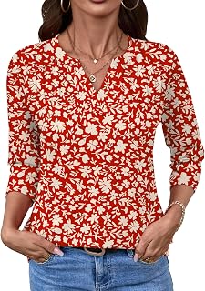 LOMON Top da donna con maniche a 3/4 con scollo a V Camicette casual eleganti camicie a tunica plissettate alla moda estate autunno 2025