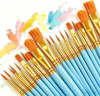 20 Pieces Paint Brushes Set for Acrylic Painting, Watercolor Oil, Details, Face, Nails, Body, Miniature Details, Rock Painting (Sky Blue)