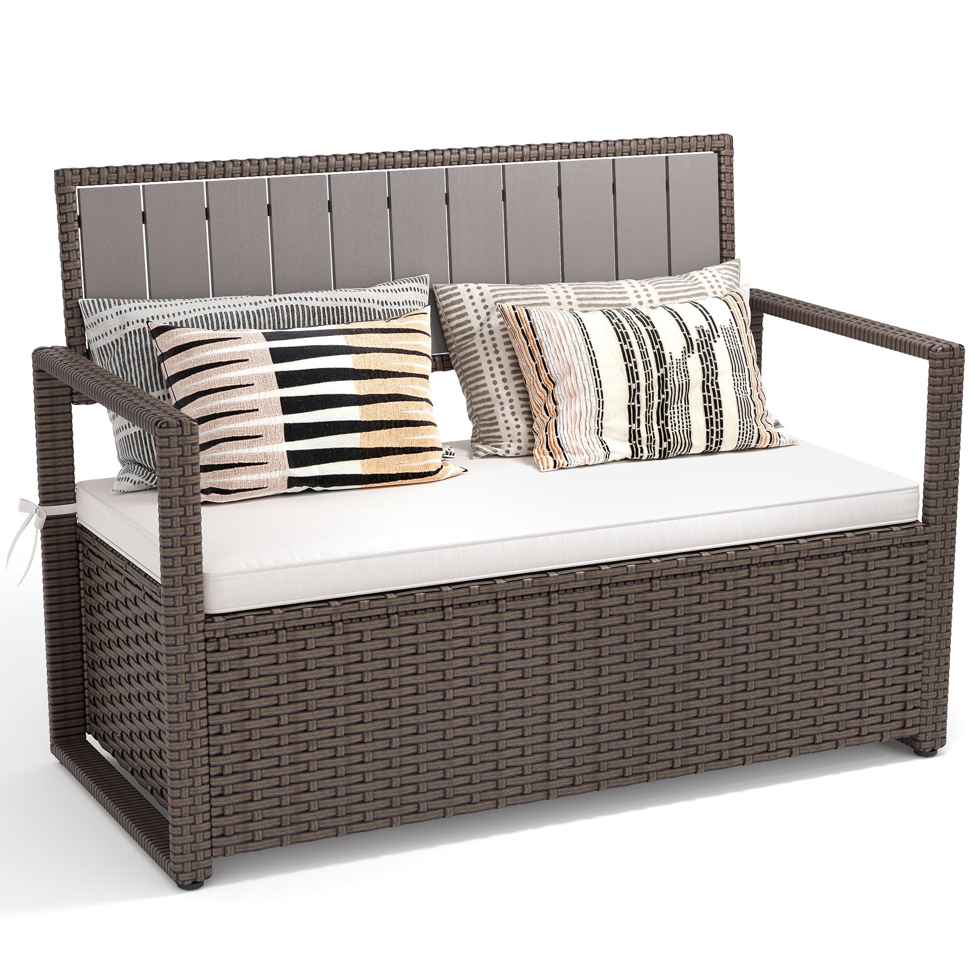 YITAHOME 70 Gallon All-Weather PE Rattan Storage Bench, Waterproof Deck Box Seat