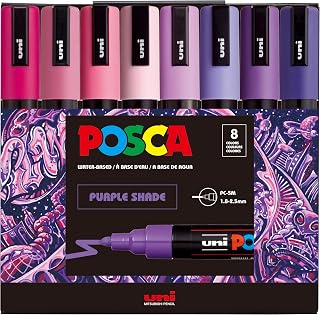posca® PC-5M Water-Based Paint Markers, Medium Reversible Tip (1.8–2.5 mm), 8 Count Purple Shade Colors