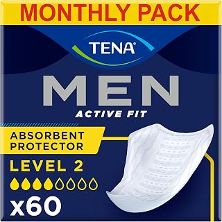 TENA Men Absorbent Protector Incontinence Pads, Level 2, 60 Incontinence Pads (10 x 6 packs) for Men of All Ages, Cup-Shaped for Medium Bladder Weakness, Urine Leakage and Drips