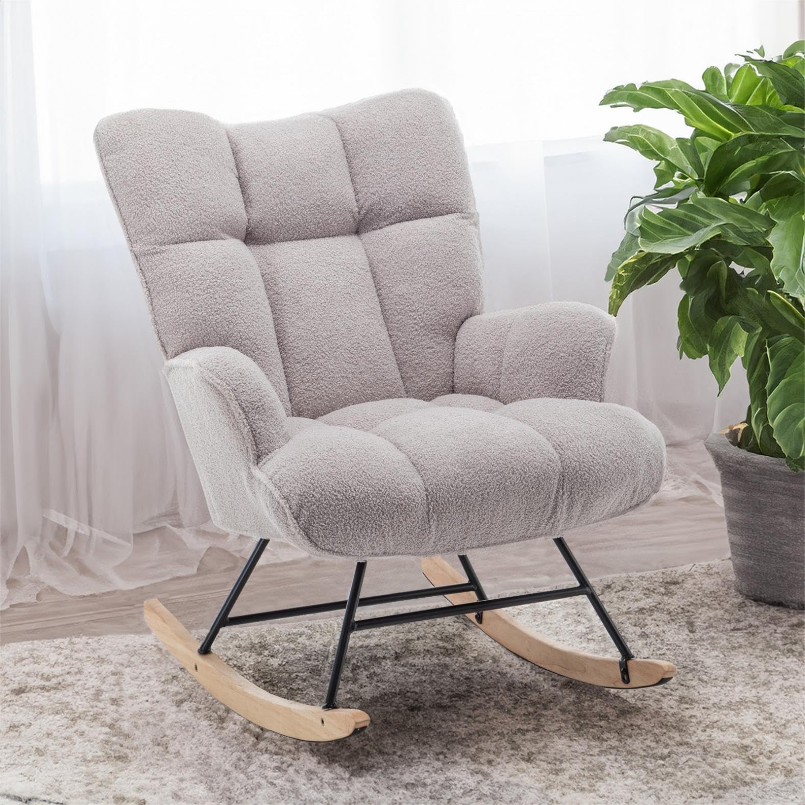 SAETSFEG Rocking Chair Nursery Teddy Upholstered Glider Rocker Rocking Accent Ch