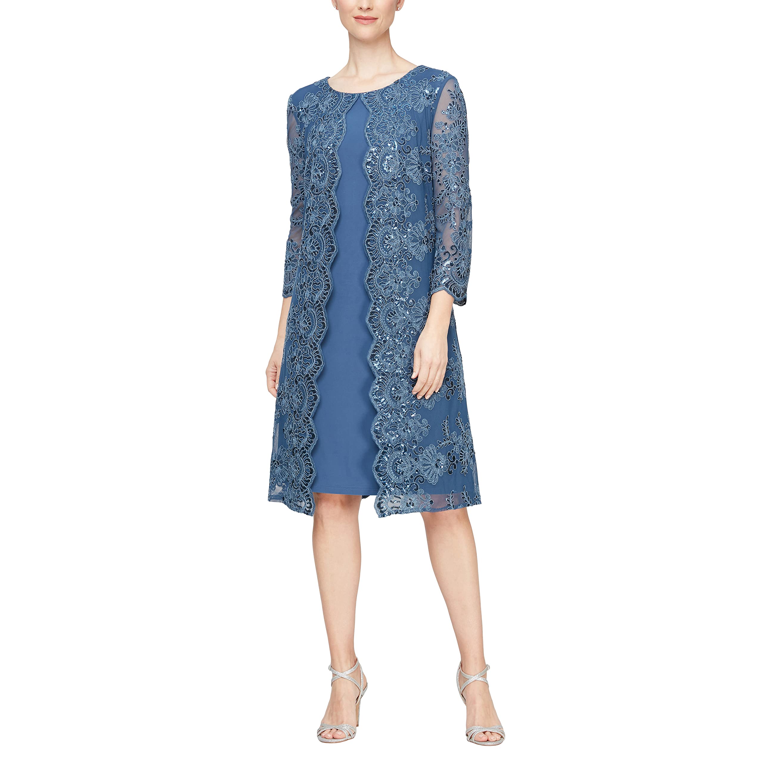 Alex Evenings Women's Midi Dress with Round Neck and Jacket (Petite and Regular)