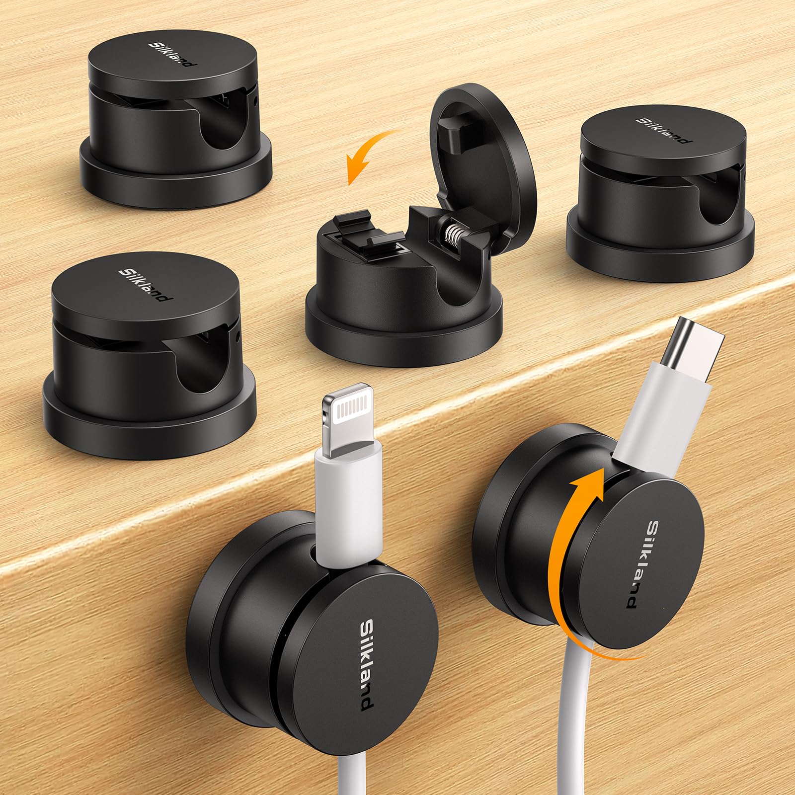 Silkland 6 Pack Snap-Lock Cable Clips, Rotatable Cord Holder for Nightstand | An