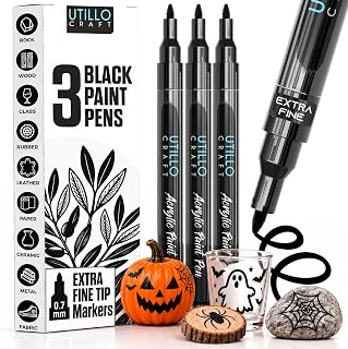 Utillo Craft Black Paint Pen (3-Pack), 0.7mm Extra Fine Black Paint Markers
