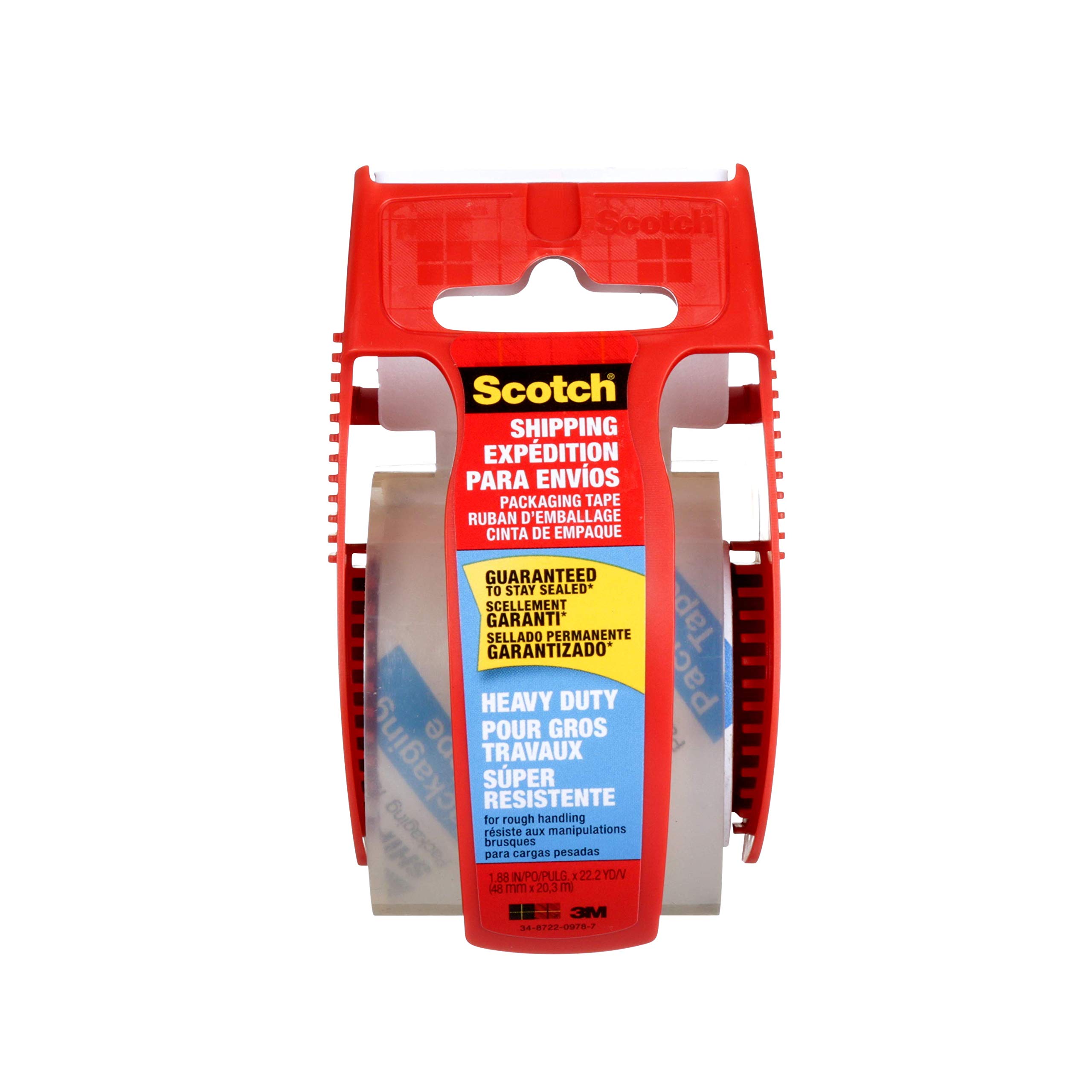 Scotch Heavy Duty Shipping Packaging Tape, 1 Roll with Dispenser, 1.88" x 22.2 Y
