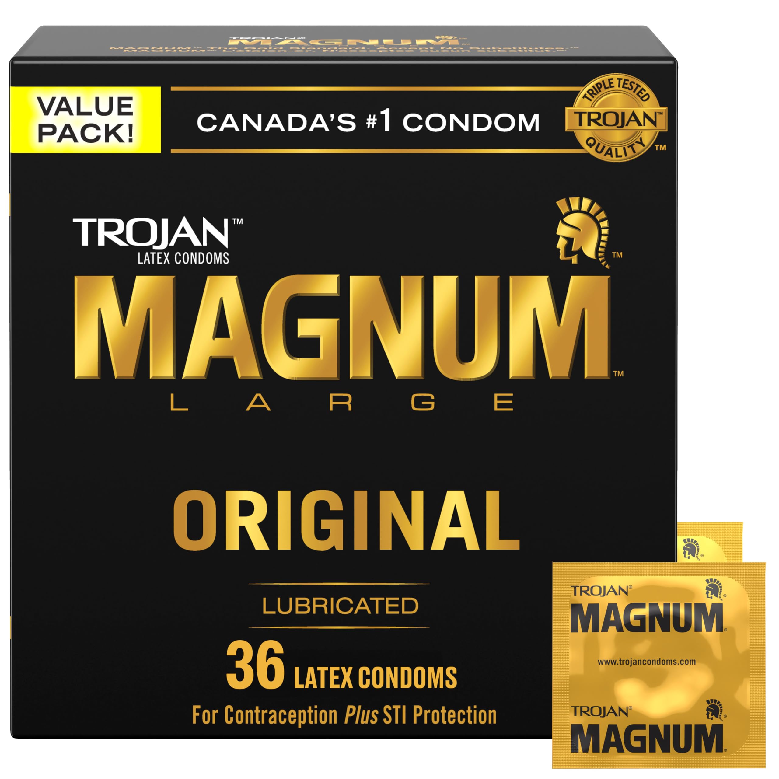 TROJAN Magnum XL Lubricated Latex Condoms, 36 Ct | Extra large fit, silky smooth