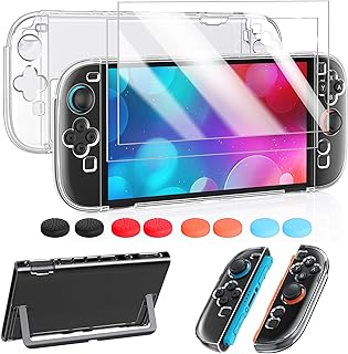 FYOUNG Switch 2 Protective Case,Cover Shell&Screen Protector for Nintendo 2 | Switch 2 Case Accessories with Thumb Grip, Slim PC Hard Cover, Scratch&Shock Protection, Split Design(Clear, 7.9inch)