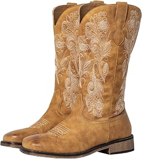 SheSole Wide Calf Cowboy Boots Women Square Toe