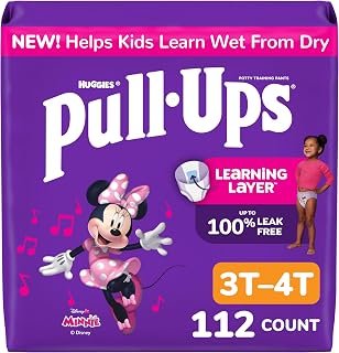 Pull-Ups Girls' Potty Training Pants, Size 3T-4T, 112 Count | Easy Open Sides, Disposable, Refastenable Fit, Wetness Indicator, Soft & Breathable, Stretchy Sides, Fragrance Free