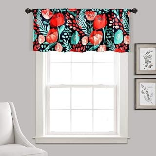 Lush Decor Poppy Garden Light Filtering Window Curtain Navy Blue 18" x 52"