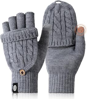 Women Winter Warm Thermal Soft Knitted Convertible Fingerless Gloves for Women